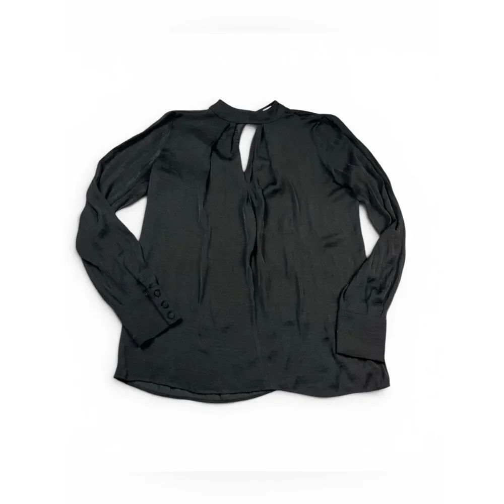 Parker Keyhole Satin Blouse Black Long Sleeve Work Evening Relaxed Fit Top XS